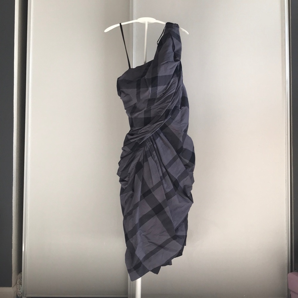 AllSaints one shoulder plaid cotton dress